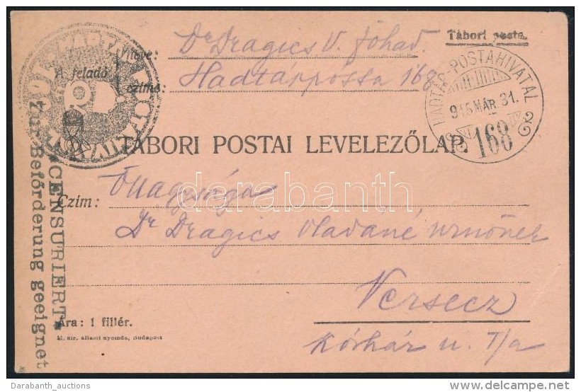 1915 T&aacute;bori Posta LevelezÅ‘lap / Field Postcard Negat&iacute;v/negative 'HADT&Aacute;P POSTAHIVATAL 168' - Autres & Non Classés