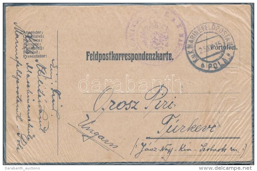 1915 T&aacute;bori Posta LevelezÅ‘lap / Field Postcard 'K.u.k. MASCHINENSCHULEKOMMANDO' + 'MFP POLA D' - Otros & Sin Clasificación