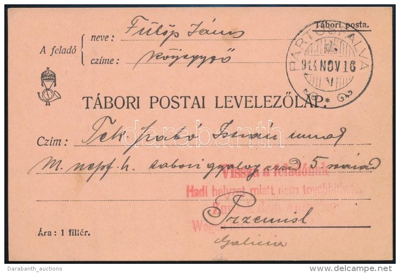 1914 T&aacute;bori Posta LevelezÅ‘lap Przemyslbe A 82-es T&aacute;bori Post&aacute;hoz C&iacute;mezve, Hadihelyzet... - Autres & Non Classés