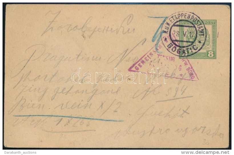 1917 D&iacute;jjegyes T&aacute;bori Posta LevelezÅ‘lap / Field Postcard 'EP BOGATIC' - Autres & Non Classés