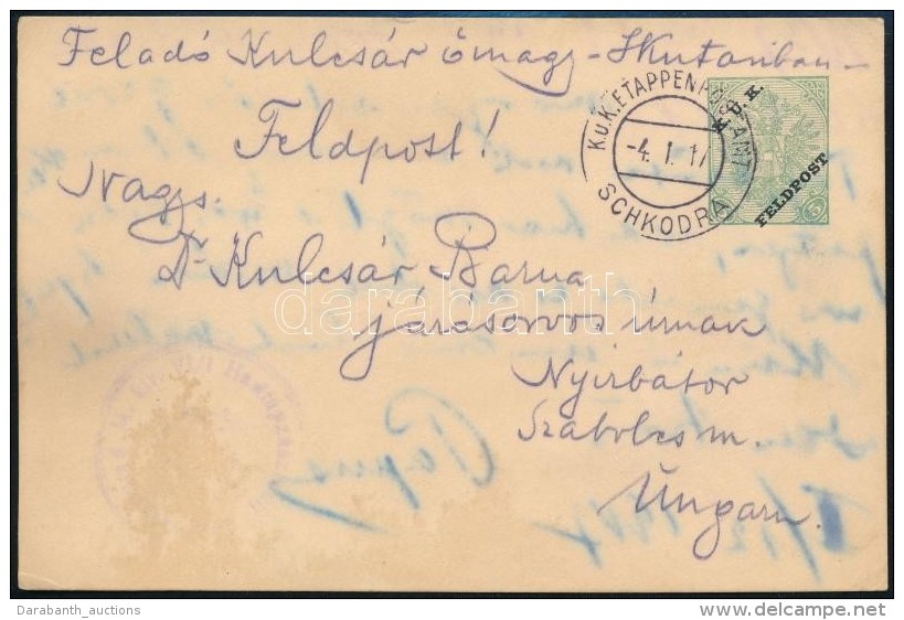 1917 D&iacute;jjegyes T&aacute;bori Posta LevelezÅ‘lap / Field Postcard 'EP SCHKODRA' - Autres & Non Classés