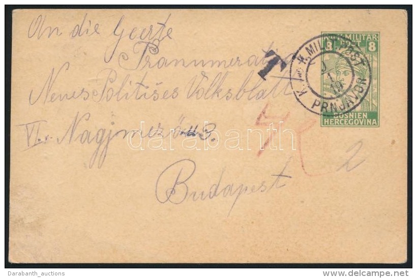 1916 8h D&iacute;jjegyes LevelezÅ‘lap Port&oacute;zva / 8h PS-card With Postage Due 'K. Und K. MILIT.POST PRNJAVOR' - Autres & Non Classés