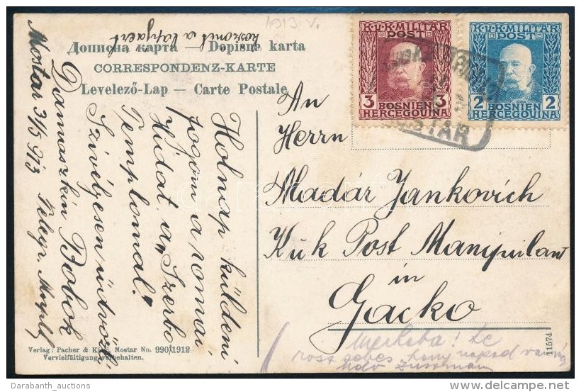 1913 K&eacute;peslap 2h + 3h B&eacute;rmentes&iacute;t&eacute;ssel / Postcard With 2h + 3h Franking - Otros & Sin Clasificación