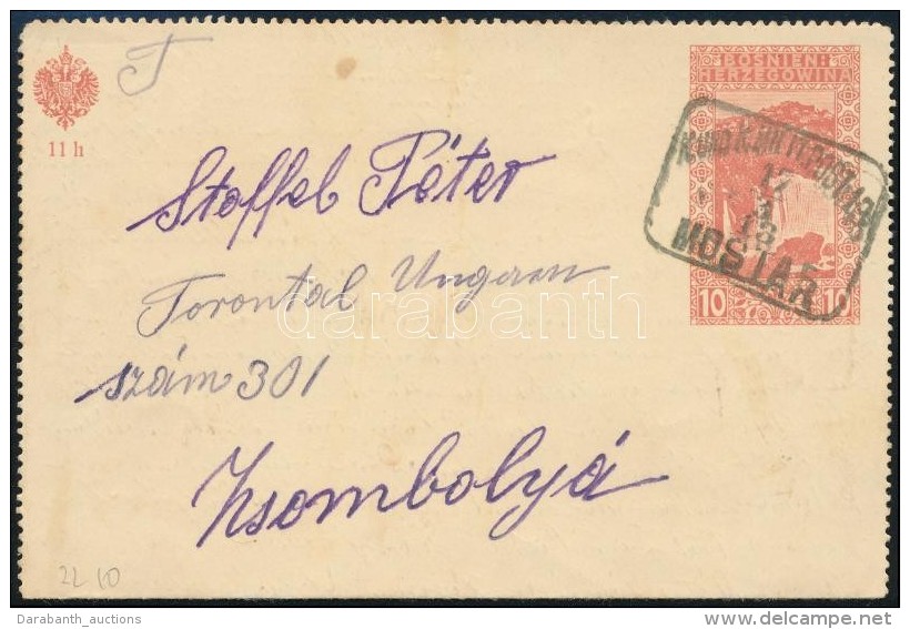 1913 10h Z&aacute;rt D&iacute;jjegyes LevelezÅ‘lap / PS-cover Card 'K. Und K. MILITPOST MOSTAR' - Otros & Sin Clasificación
