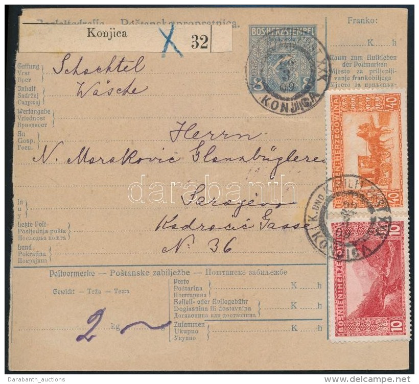 1909 Csomagsz&aacute;ll&iacute;t&oacute; 10H + 40H B&eacute;rmentes&iacute;t&eacute;ssel / Parcel Card 'KONJICA' -... - Otros & Sin Clasificación