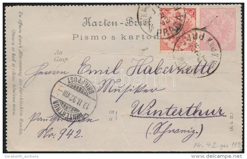 1892 5 Kr D&iacute;jjegyes Z&aacute;rt LevelezÅ‘lap 5 Kr D&iacute;jkieg&eacute;sz&iacute;t&eacute;ssel /  5kr... - Otros & Sin Clasificación