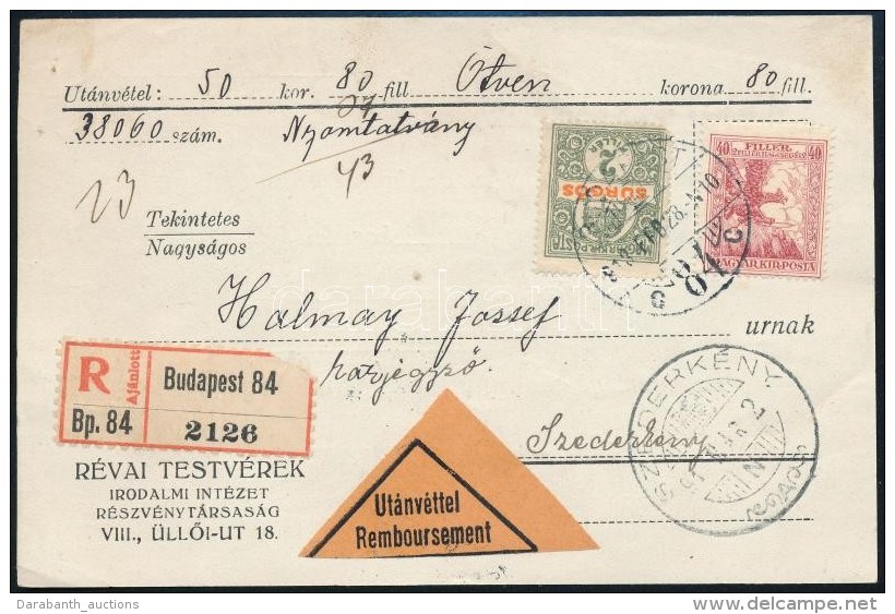 1918 Aj&aacute;nlott, S&uuml;rgÅ‘s, Ut&aacute;nv&eacute;teles Nyomtatv&aacute;ny / Registered Urgent COD Printed... - Otros & Sin Clasificación