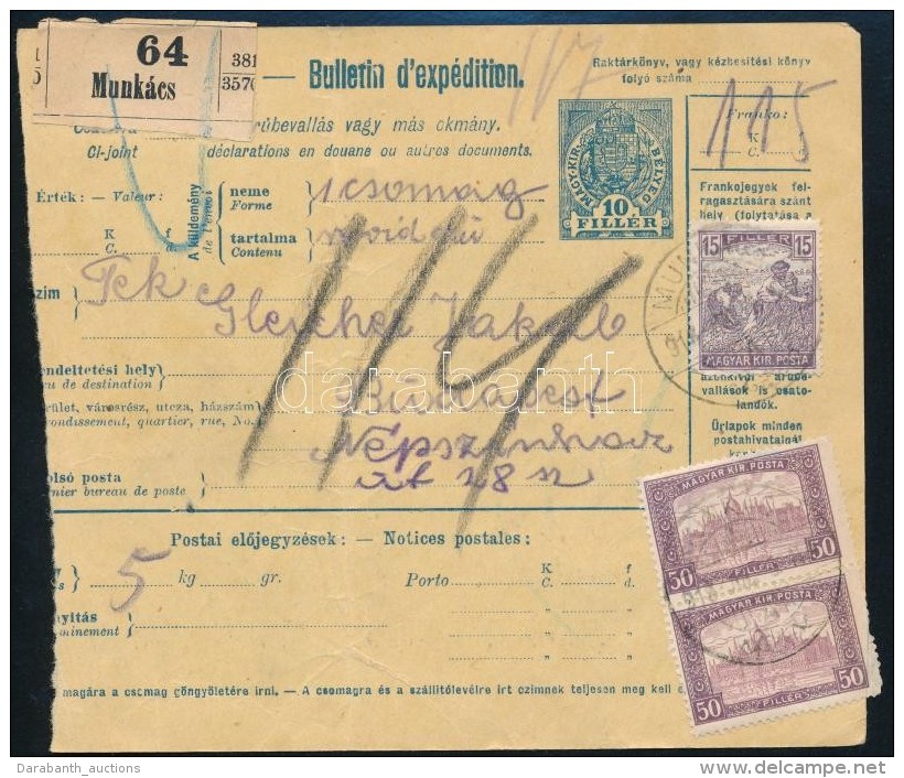 1918 Csomagsz&aacute;ll&iacute;t&oacute;/ Parcel Card ,,MUNK&Aacute;CS' - Budapest - Otros & Sin Clasificación