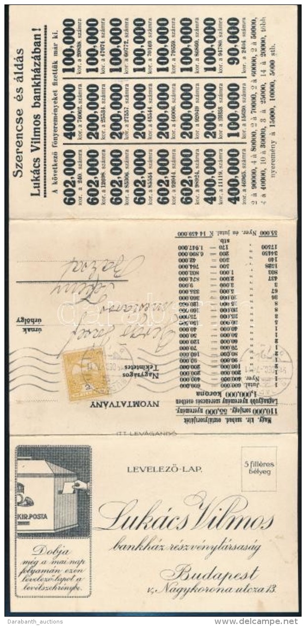 1915 H&aacute;romr&eacute;szes Rekl&aacute;m Nyomtatv&aacute;ny Turul 2f B&eacute;rmentes&iacute;t&eacute;ssel /... - Otros & Sin Clasificación