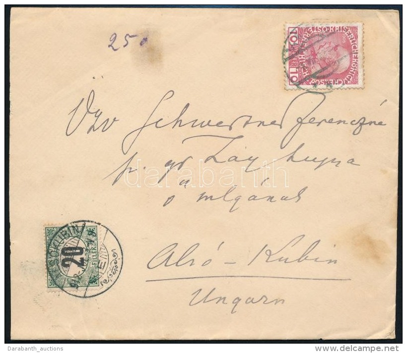 1912 Lev&eacute;l 20f Port&oacute;val / Cover With 20f Postage Due 'ALS&Oacute;KUBIN' - Other & Unclassified