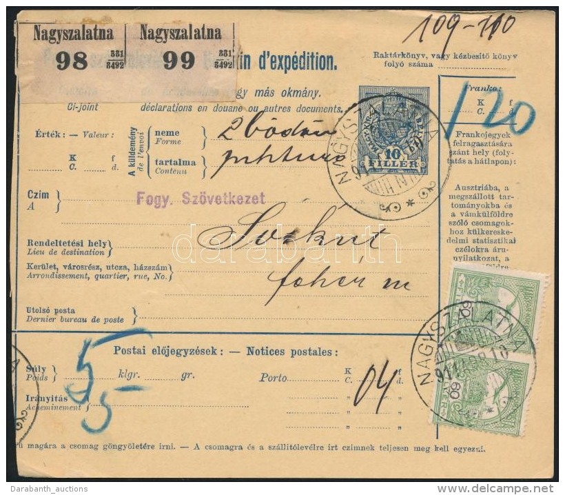 1911 Csomagsz&aacute;ll&iacute;t&oacute; 1,20K B&eacute;rmentes&iacute;t&eacute;ssel / Parcel Card 'NAGYSZALATNA' - Other & Unclassified