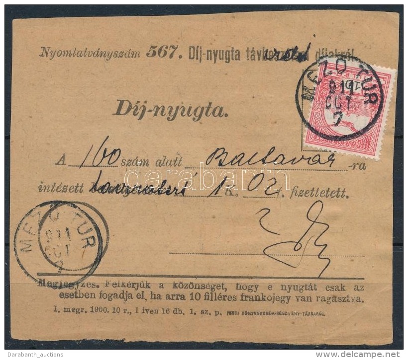 1911 T&aacute;virati D&iacute;jnyugta 30f Illet&eacute;kkel A H&aacute;toldal&aacute;n / Telegramm Fee Receipt With... - Other & Unclassified