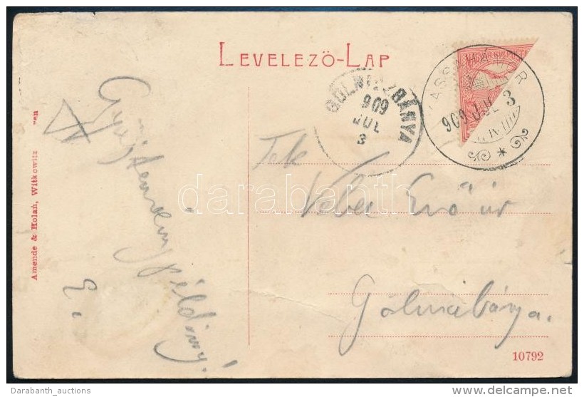 1909 Felezett Turul 10f B&eacute;lyeg K&eacute;peslapon / Postcard With Bisected 10f Turul Stamp... - Other & Unclassified