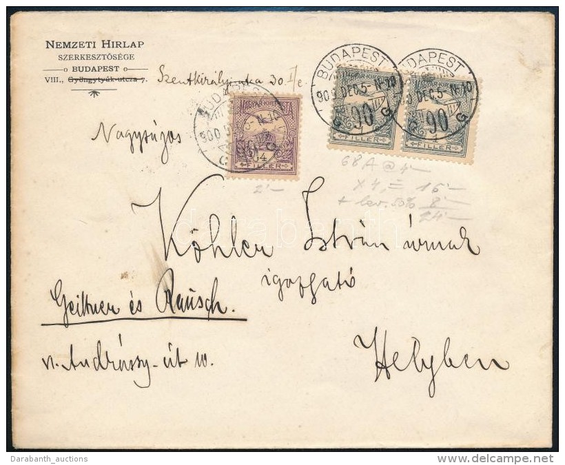 1900 Helyi Lev&eacute;l 6f B&eacute;rmentes&iacute;t&eacute;ssel / Local Cover With 6f Franking - Other & Unclassified