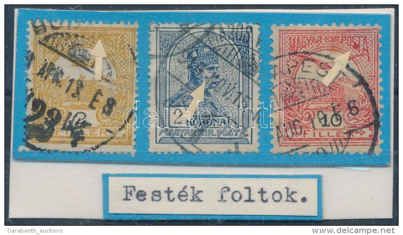 O 1900-1913 3 Klf Turul B&eacute;lyeg Sz&eacute;p Fest&eacute;kfoltokkal / With Paint Spots - Autres & Non Classés