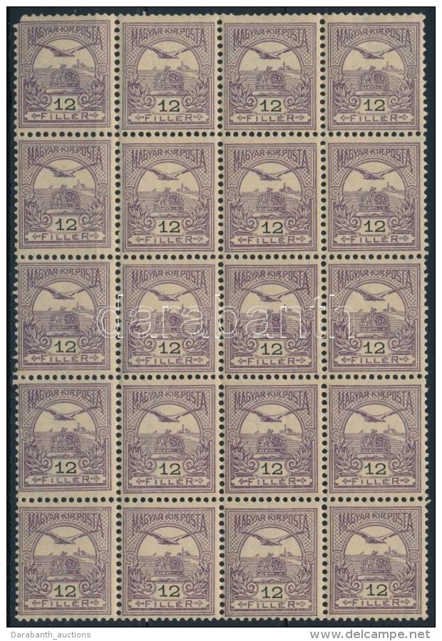 ** 1900 Turul 12f Huszast&ouml;mb, Bal FelsÅ‘ B&eacute;lyeg S&eacute;r&uuml;lt/ Mi 73A Block Of 20, 1 Stamp Left... - Otros & Sin Clasificación