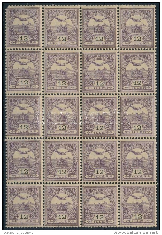 ** 1900 Turul 12f Huszast&ouml;mb, Bal FelsÅ‘ B&eacute;lyeg S&eacute;r&uuml;lt/ Mi 73A Block Of 20, 1 Stamp Left... - Other & Unclassified