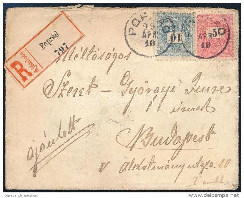1899 5kr + 10kr Aj&aacute;nlott Lev&eacute;len / On Registered Cover 'POPR&Aacute;D' - Budapest - Other & Unclassified