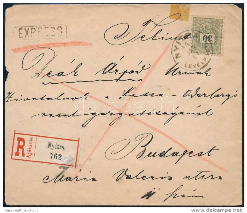 1894 30kr Aj&aacute;nlott, Expressz Lev&eacute;len / On Registered Express Cover 'NYITRA' - Budapest - Otros & Sin Clasificación