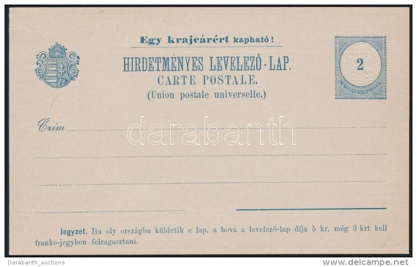 1892 Haszn&aacute;latlan 2kr Hirdetm&eacute;nyes LevelezÅ‘lap / 2kr Advertising PS-card, Unused - Other & Unclassified