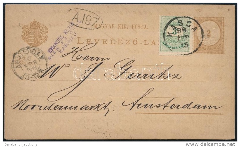 1888 2kr D&iacute;jjegyes LevelezÅ‘lap 3kr D&iacute;jkieg&eacute;sz&iacute;t&eacute;ssel Amszterdamba / PS-card... - Autres & Non Classés