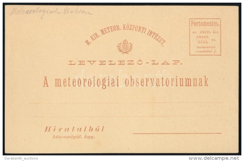 1880 Port&oacute;mentes Haszn&aacute;latlan Meteorol&oacute;giai LevelezÅ‘lap / Post Free Local Cover, Unused - Autres & Non Classés