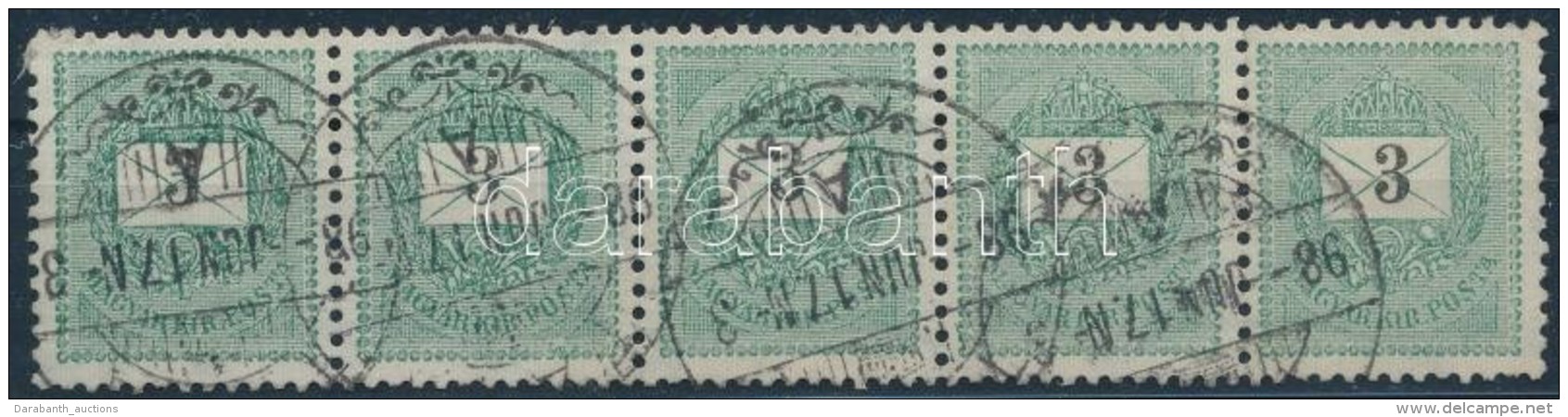 O 1889 3kr &ouml;t&ouml;scs&iacute;k / Mi 9 Stripe Of 5 'TA(TA)' - Autres & Non Classés