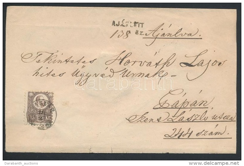 1872 R&eacute;znyomat 15kr Aj&aacute;nlott Lev&eacute;len / Mi 12 On Registered Cover 'VASV&Aacute;R' - P&aacute;pa - Autres & Non Classés