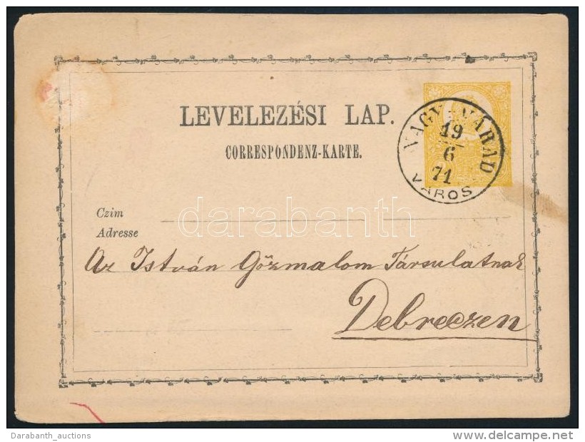 1871 2kr D&iacute;jjegyes LevelezÅ‘lap A T&iacute;pus / 2kr PS-card 'NAGY-V&Aacute;RAD' - Debreczen - Autres & Non Classés