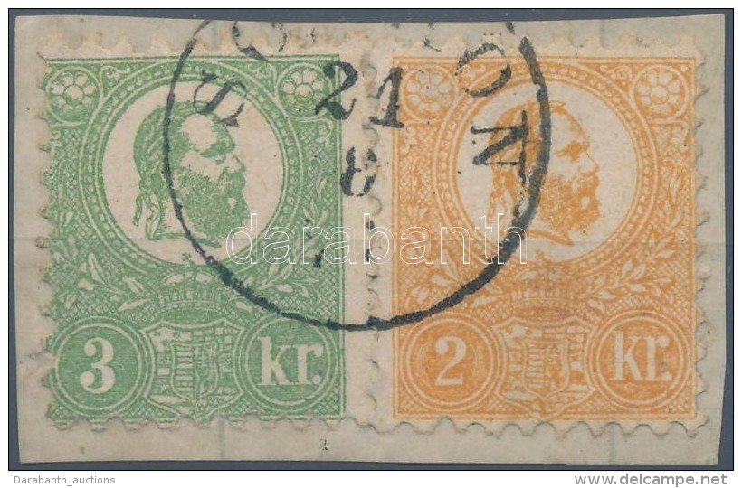 1871 KÅ‘nyomat 3kr - Legritk&aacute;bb T&iacute;pus + 2kr Kiv&aacute;g&aacute;son / Mi 1-2 On Piece - Other & Unclassified