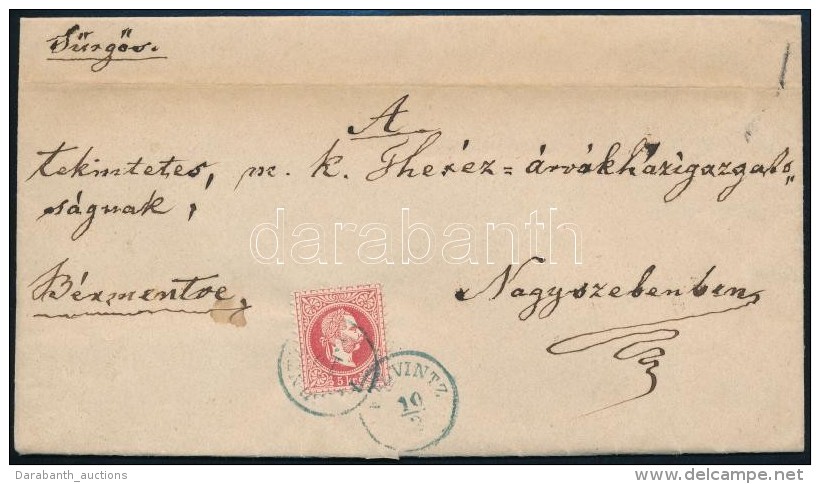 1871 5kr Lev&eacute;len / On Cover, K&eacute;k / Blue '(FE)LVINTZ' - 'NAGY SZEBEN' - Otros & Sin Clasificación