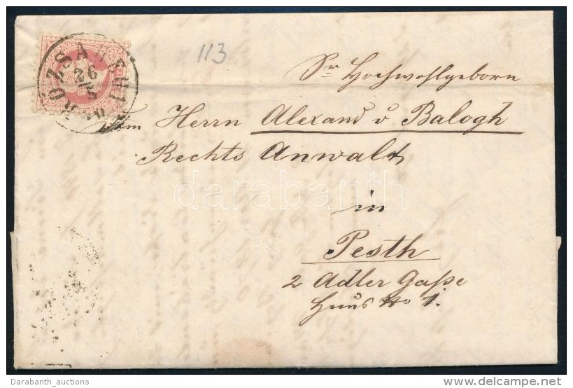 1870 5kr Lev&eacute;len / On Cover 'R&Oacute;ZSAHEGY' - Pesth (regiszterhajt&aacute;s / Folded) - Autres & Non Classés