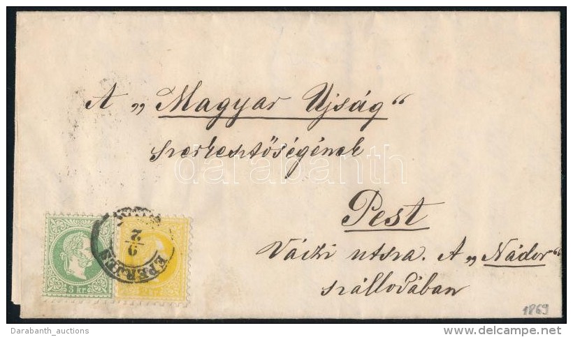 1869 2kr + 3kr Lev&eacute;len / On Domestic Cover 'EPERJES' - 'PEST' - Otros & Sin Clasificación