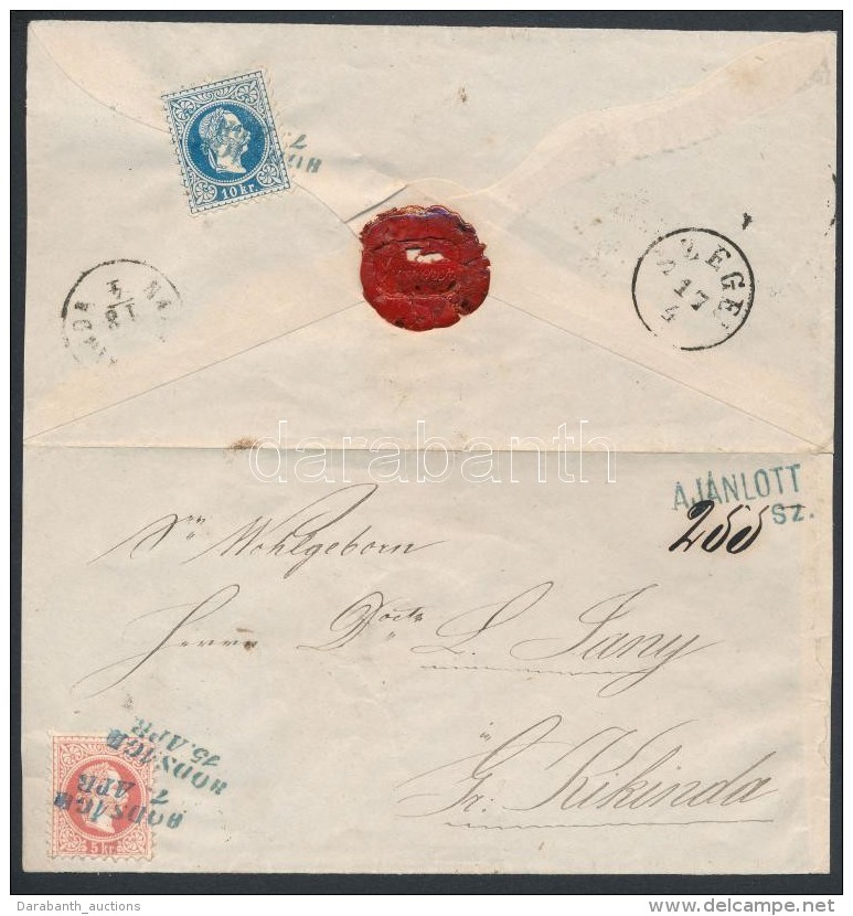 1867 Aj&aacute;nlott Lev&eacute;l 5kr + 10kr B&eacute;rmentes&iacute;t&eacute;ssel / 5kr, 10kr On Registered Cover... - Otros & Sin Clasificación