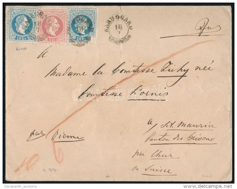 1867 5kr + 2 X 10kr Lev&eacute;len Sv&aacute;jcba / On Cover To Switzerland 'S&Aacute;RBOG&Aacute;RD' - 'ALBA' -... - Otros & Sin Clasificación