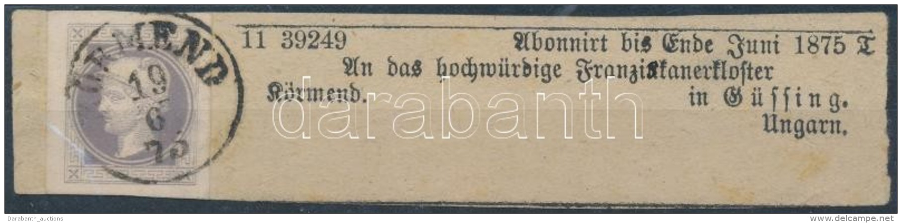 1867 H&iacute;rlapb&eacute;lyeg Nagy Sz&eacute;lekkel Kiv&aacute;g&aacute;son / Newspaper Stamp With Large Margins... - Other & Unclassified