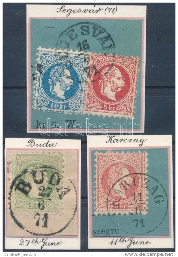 1867 4 Db B&eacute;lyeg 1871-es B&eacute;lyegz&eacute;sekkel / 4 Stamps  On Cuttings With Cancellations 1871 - Otros & Sin Clasificación