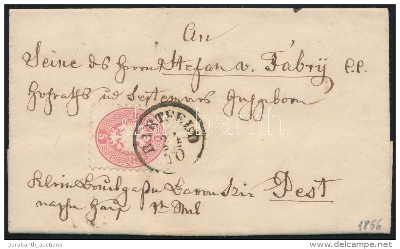 1866 5kr Lev&eacute;len / On Cover 'BARTFELD' - 'KASCHAU' - Pest - Autres & Non Classés