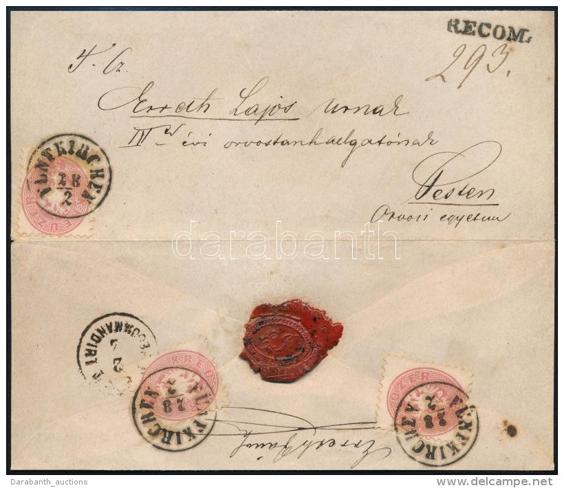 1865 3 X 5kr Aj&aacute;nlott Lev&eacute;len / On Registered Cover 'F&Uuml;NFKIRCHEN' - Pest - Otros & Sin Clasificación