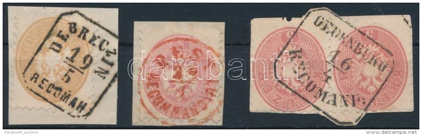 1864 4 Db B&eacute;lyeg Kiv&aacute;g&aacute;sokon / 4 Stamps On Cuttings 'DEBRECZIN RECOMAN', 'PEST RECOMMANDIRT',... - Autres & Non Classés