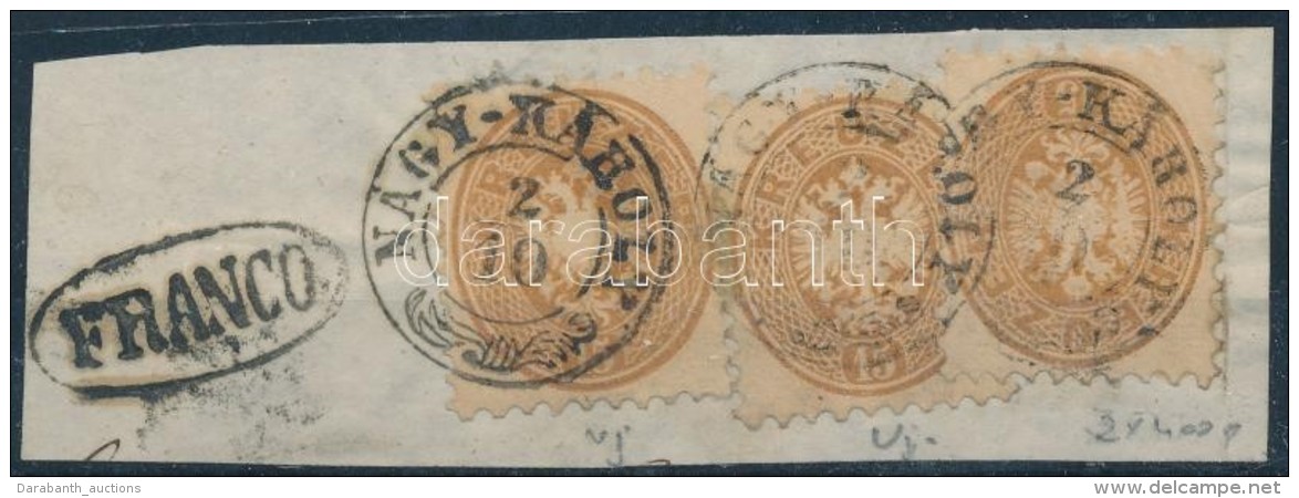 1864 3 X 15kr Kiv&aacute;g&aacute;son, KettÅ‘ B&eacute;lyegen V&iacute;zjelr&eacute;szlet, Ritka! / 2 Stamps With... - Autres & Non Classés