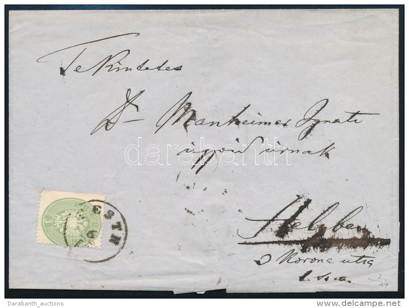 ~1863 3kr + 5kr Rendk&iacute;v&uuml;l Ritka Helyi Aj&aacute;nlott Lev&eacute;len / On A Very Rare Registered Local... - Autres & Non Classés