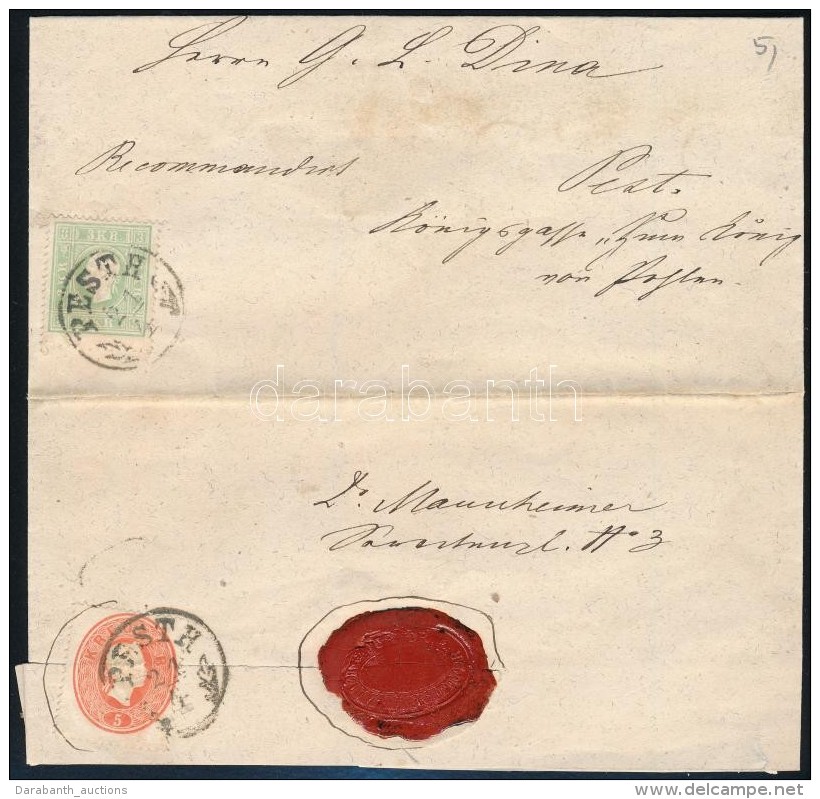 1858 Z&ouml;ld 3kr + 1861 5kr Vegyes B&eacute;rmentes&iacute;t&eacute;s Helyi Aj&aacute;nlott Lev&eacute;len / 1858... - Autres & Non Classés