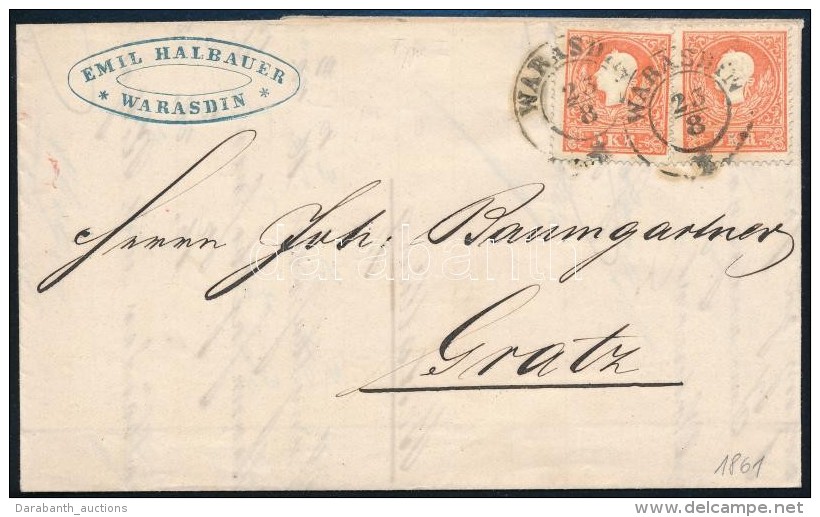 1861 2 X 5kr Lev&eacute;len / On Cover ,,WARASDIN' - Piros / Red ,,GRAZ' - Otros & Sin Clasificación