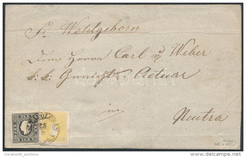 1859-1861 2kr + 3kr Fekete / Black Lev&eacute;len / On Cover 'N.TAPOLCS&Aacute;N' - 'NEUTRA' Certificate, Signed:... - Otros & Sin Clasificación