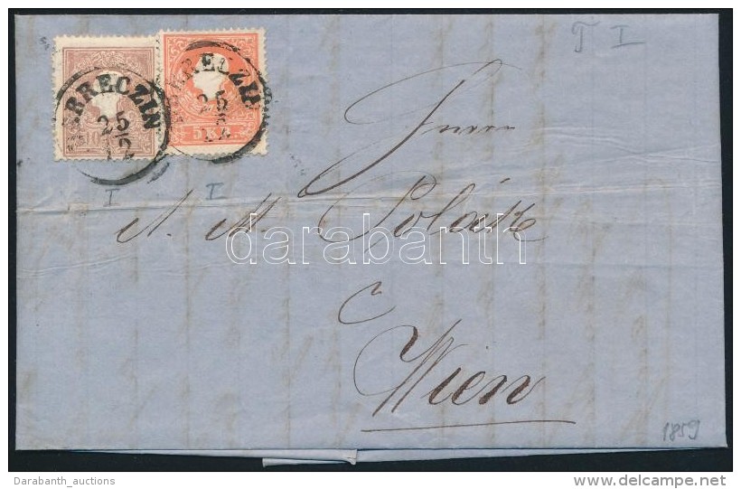 1859 5kr I + 10kr I Lev&eacute;len / On Cover 'DEBRECZIN' - 'WIEN' - Otros & Sin Clasificación