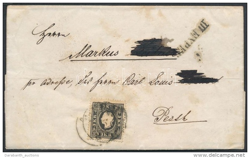 1858 3kr II. T&iacute;pus Helyi Lev&eacute;len /  On Local Cover 'PESTH / Abends' - Autres & Non Classés