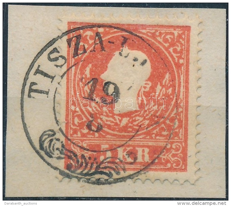 1858 5kr, Hi&aacute;nyos Nyomat A Koszor&uacute;n&aacute;l / Plate Variety 'TISZA-UJ(LAK)' (Gudlin 250 P) - Autres & Non Classés