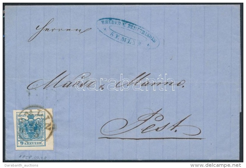 1858 9kr 5 Mm &iacute;vsz&eacute;llel Lev&eacute;len / With Large Margin On Cover 'SEMLIN' - Pesth - Otros & Sin Clasificación