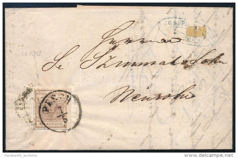 1857 6kr Nyitott 'O' BetÅ± Lemezhib&aacute;val, Lev&eacute;len / With Plate Flaw On Cover 'PESTH' - 'LOS(SONCZ)' -... - Otros & Sin Clasificación